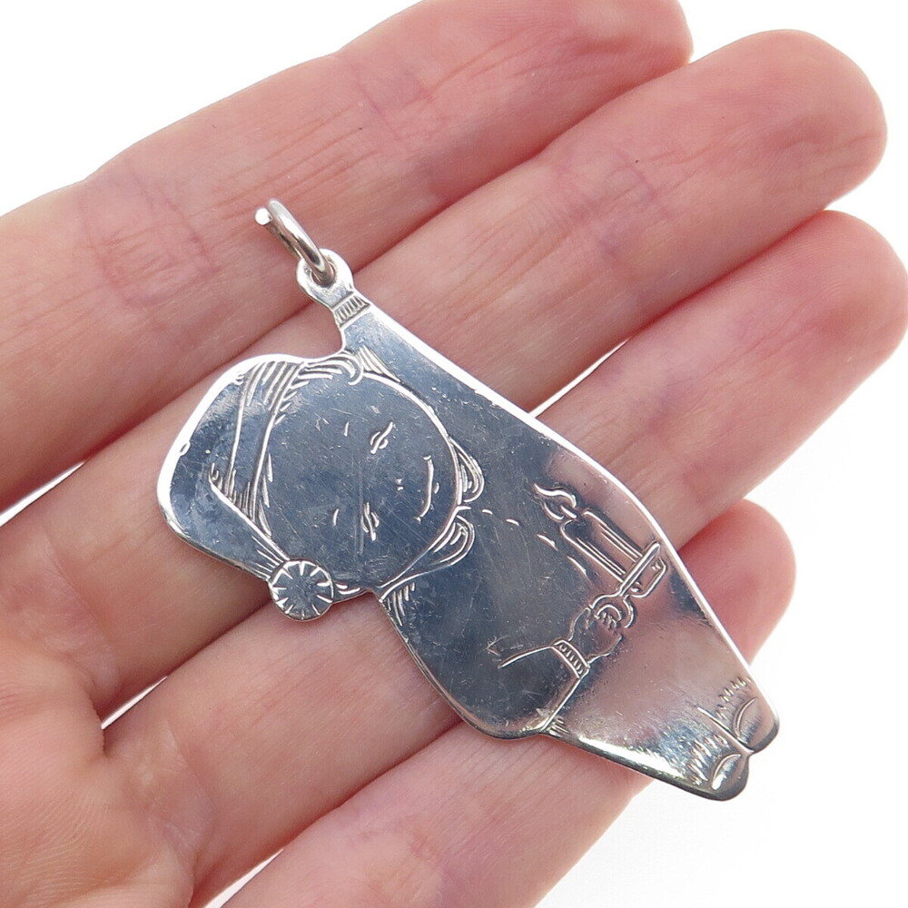 LUNT 925 Sterling Silver Vintage Tiny Tot Boy w/ Candle Ornament Pendant